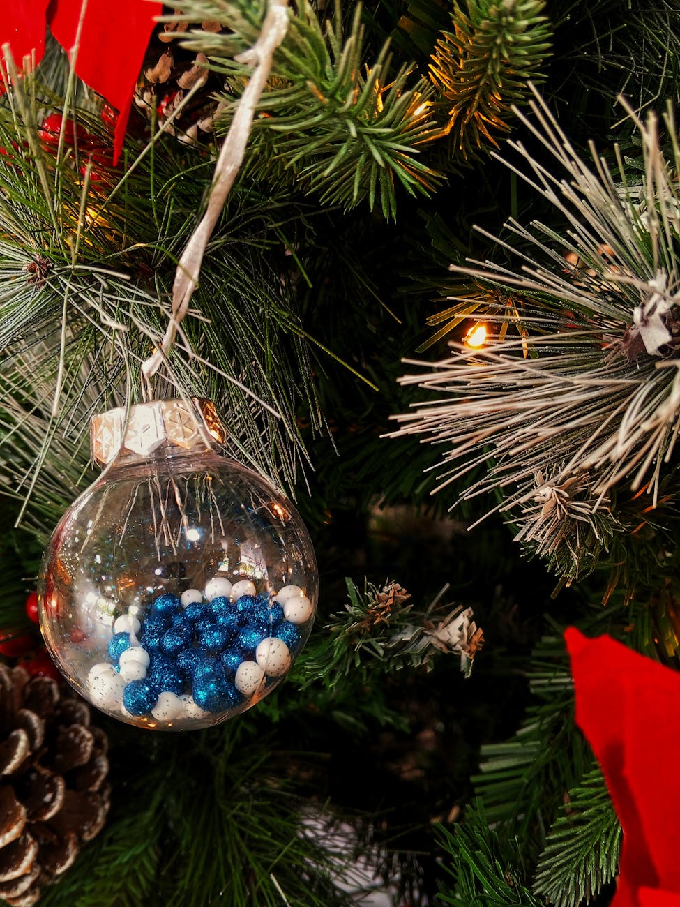 festive christmas tree ornament with glittering beads